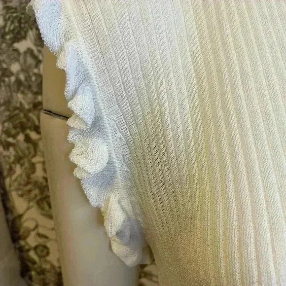 LA MIEL Avery Sleeveless Crewneck Ivory Ribbed Knit Sheer Tank Top Size Large - Picture 10 of 15